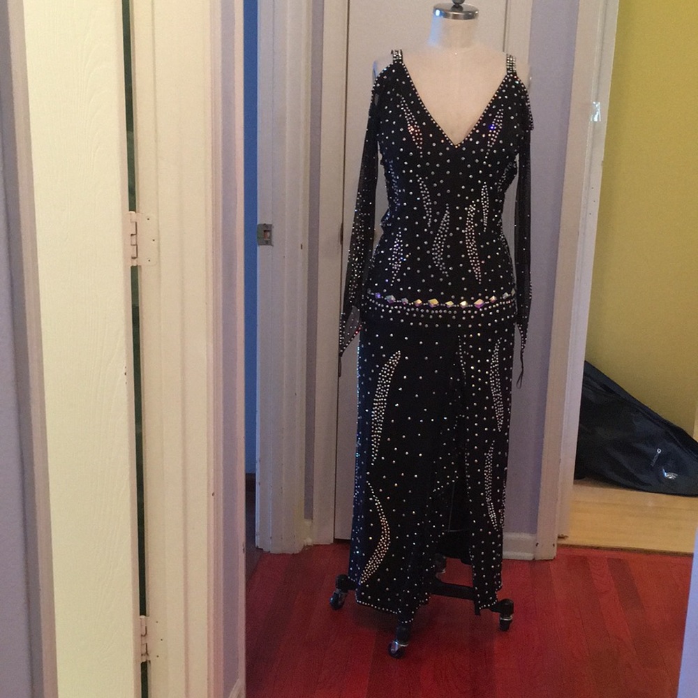 Black rhinestones dance dress